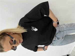 Off Baskılı Tshirt Bisiklet Yaka İki İplik - Siyah