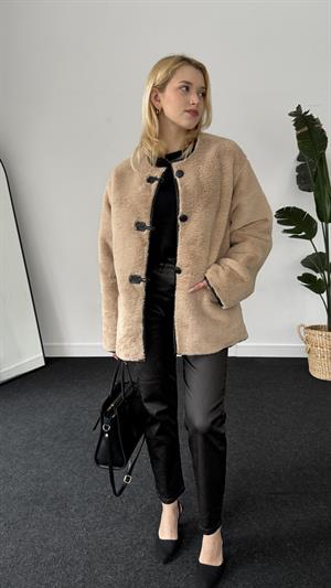 Ön Düğmeli Cepli Suni Kürk Ceket 