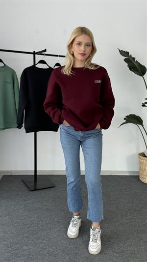 Orjinal Kalıp Etiketli Mavi Sweat Bordo