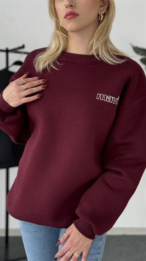 Orjinal Kalıp Etiketli Mavi Sweat Bordo