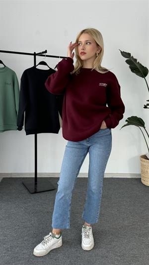 Orjinal Kalıp Etiketli Mavi Sweat Bordo