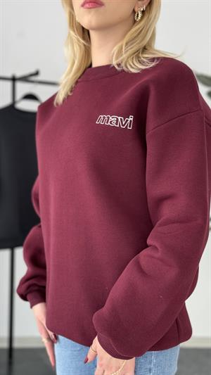 Orjinal Kalıp Etiketli Mavi Sweat Bordo