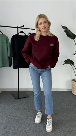 Orjinal Kalıp Etiketli Mavi Sweat Bordo