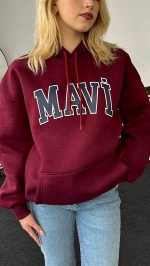 Orjinal Kalıp Etiketli Mavi Sweat Bordo