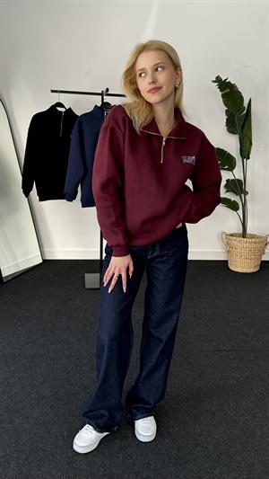 Orjinal Kalıp Etiketli Polo Yaka Mavi Sweat Bordo 