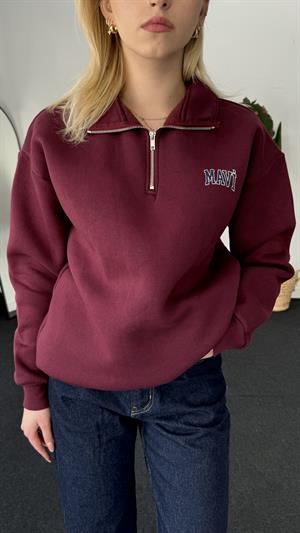 Orjinal Kalıp Etiketli Polo Yaka Mavi Sweat Bordo 