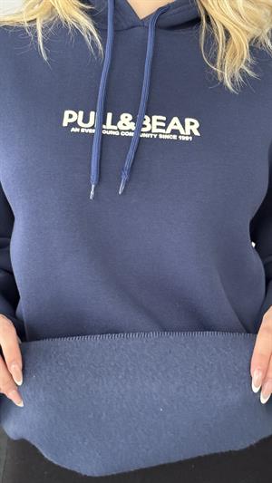 Orjinal Kalıp Pull Bear Üç İplik Şardonlu Sweat Lacivert