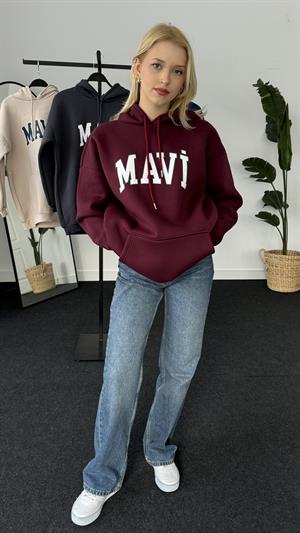 Orjinal Kalıp Üç İplik Şardonlu Mavi Sweati Bordo