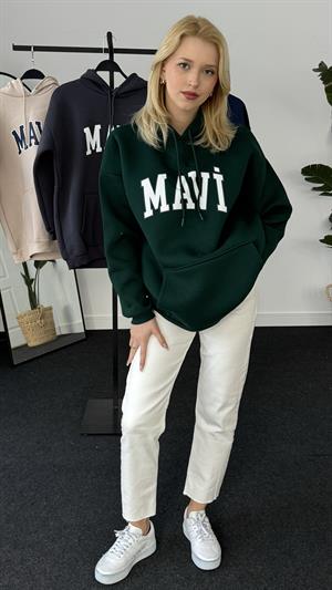 Orjinal Kalıp Üç İplik Şardonlu Mavi Sweati Yeşil