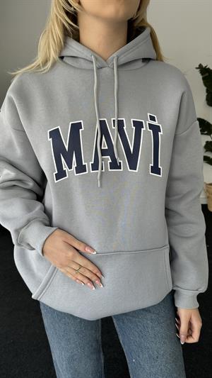 Orjinal Kalıp Üç İplik Şardonlu Mavi Sweati Gri