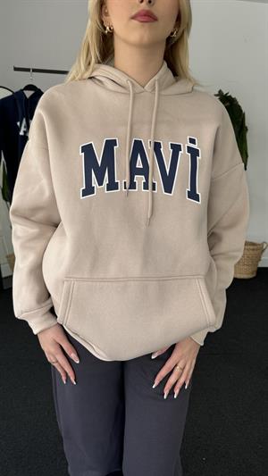 Orjinal Kalıp Üç İplik Şardonlu Mavi Sweati Taş