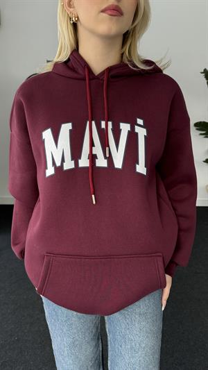 Orjinal Kalıp Üç İplik Şardonlu Mavi Sweati Bordo