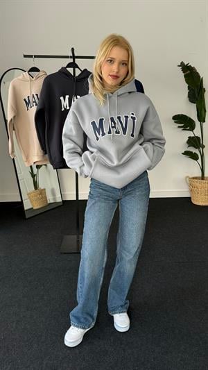 Orjinal Kalıp Üç İplik Şardonlu Mavi Sweati Gri