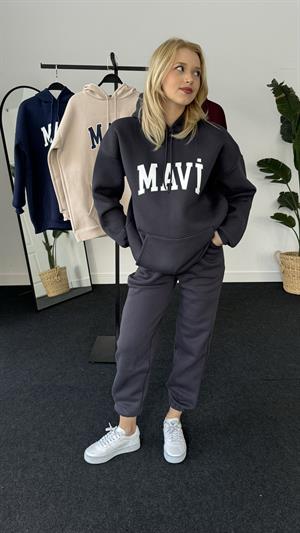 Orjinal Kalıp Üç İplik Şardonlu Mavi Sweati Antrasit 