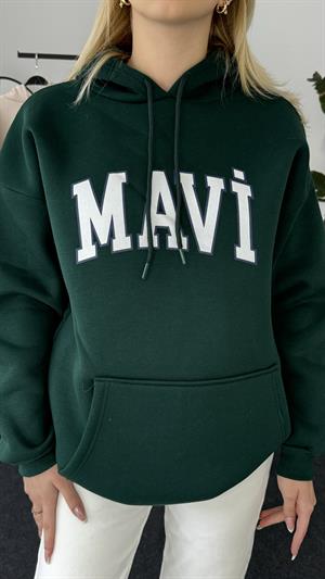 Orjinal Kalıp Üç İplik Şardonlu Mavi Sweati Yeşil