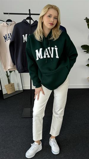 Orjinal Kalıp Üç İplik Şardonlu Mavi Sweati Yeşil