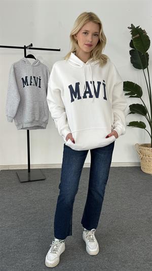 Orjinal Mavi Kalıbı Üç İplik Şardonlu Sweat Beyaz