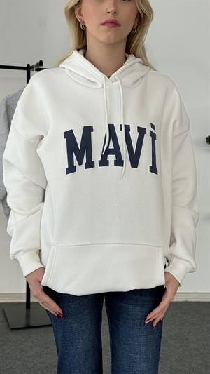 Orjinal Mavi Kalıbı Üç İplik Şardonlu Sweat Beyaz