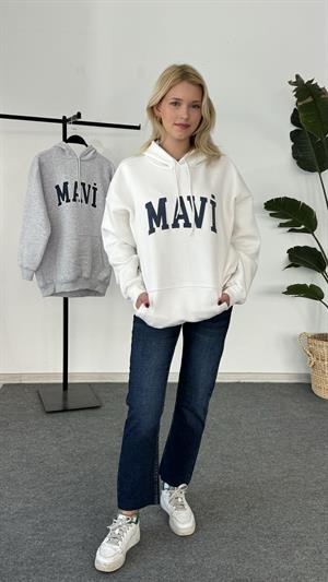 Orjinal Mavi Kalıbı Üç İplik Şardonlu Sweat Beyaz