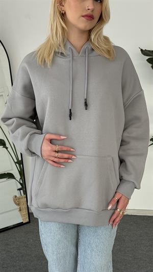 Oversize Kapüşonlu Üç İplik Sweat Gri