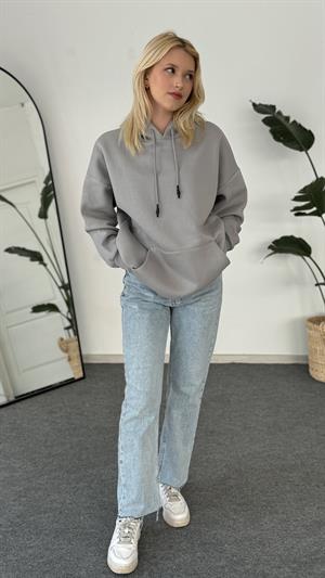 Oversize Kapüşonlu Üç İplik Sweat Gri
