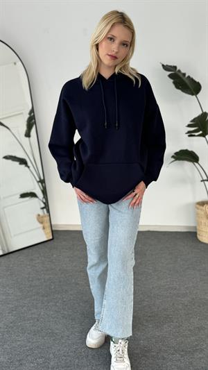 Oversize Kapüşonlu Üç İplik Sweat Lacivert