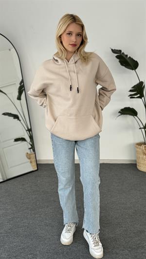 Oversize Kapüşonlu Üç İplik Sweat Taş