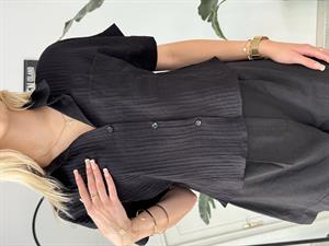 Oversize Kısa Keten Gömlek Siyah