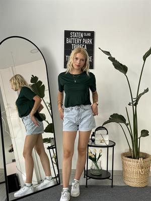 Oysho Model Bisiklet Yaka Oversize Yırtmaçlı Tshirt Yeşil