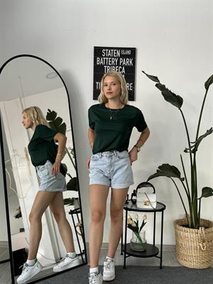 Oysho Model Bisiklet Yaka Oversize Yırtmaçlı Tshirt Yeşil