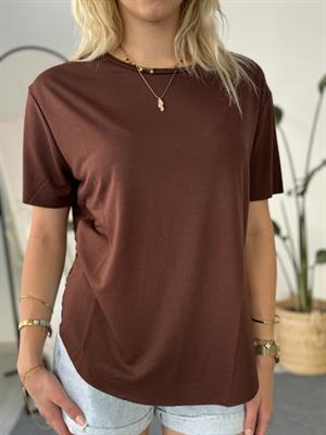 Oysho Model Bisiklet Yaka Oversize Yırtmaçlı Tshirt Kahverengi
