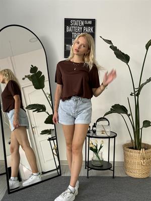 Oysho Model Bisiklet Yaka Oversize Yırtmaçlı Tshirt Kahverengi