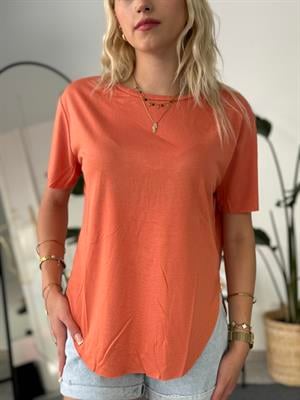 Oysho Model Bisiklet Yaka Oversize Yırtmaçlı Tshirt Turuncu