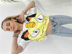 Pokemon Baskılı Tshirt İki İplik - Beyaz