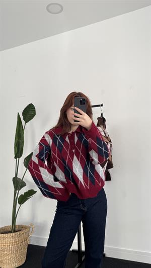 Polo Yaka Baklava Kazak Bordo