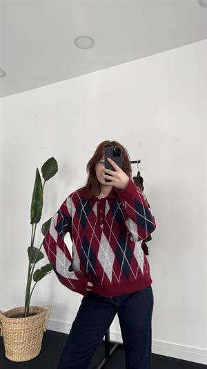 Polo Yaka Baklava Kazak Bordo