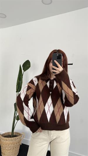 Polo Yaka Baklava Kazak Kahverengi