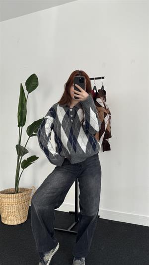 Polo Yaka Baklava Kazak Siyah