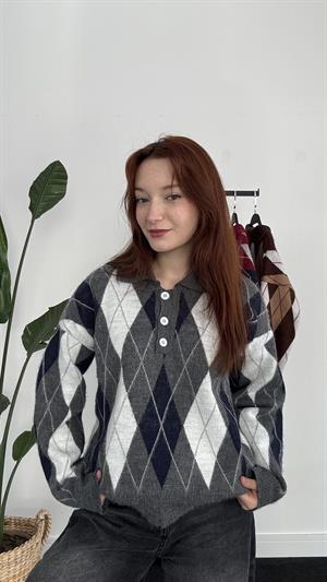 Polo Yaka Baklava Kazak Siyah