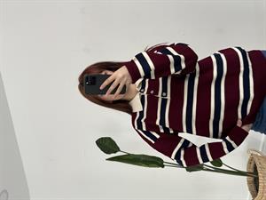 Polo Yaka Çizgi Detay Çelik Triko Bordo 