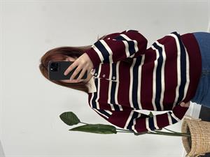 Polo Yaka Çizgi Detay Çelik Triko Bordo 