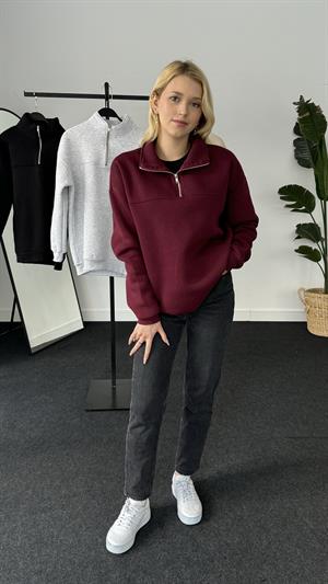 Polo Yaka Fermuarlı Sweat Bordo