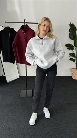 Polo Yaka Fermuarlı Sweat Gri