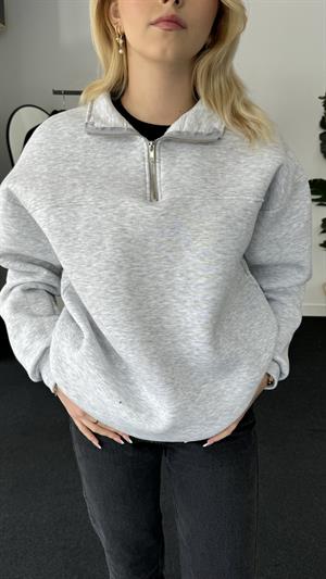 Polo Yaka Fermuarlı Sweat Gri