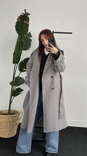 Premium Kalite Astarlı Düğme Detay Kaban Gri