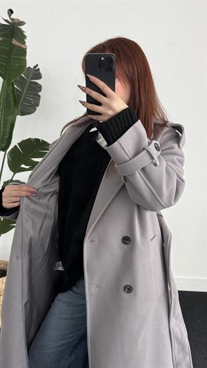 Premium Kalite Astarlı Düğme Detay Kaban Gri