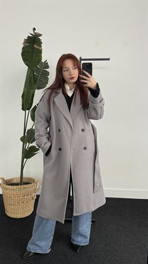 Premium Kalite Astarlı Düğme Detay Kaban Gri