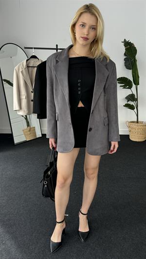 Premium Kalite Astarlı Süet Ceket  Antrasit