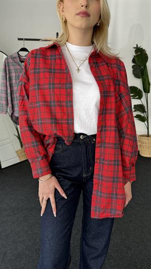 Retro Ekoseli Oduncu Gömleği Kırmızı