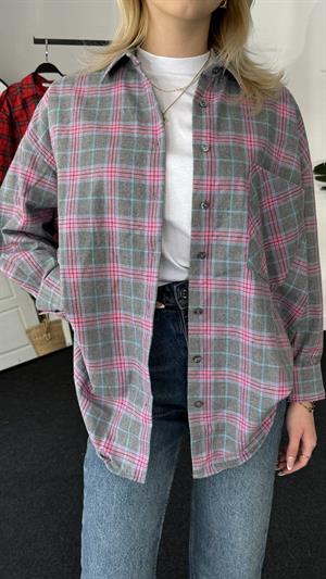 Retro Ekoseli Oduncu Gömleği Pembe